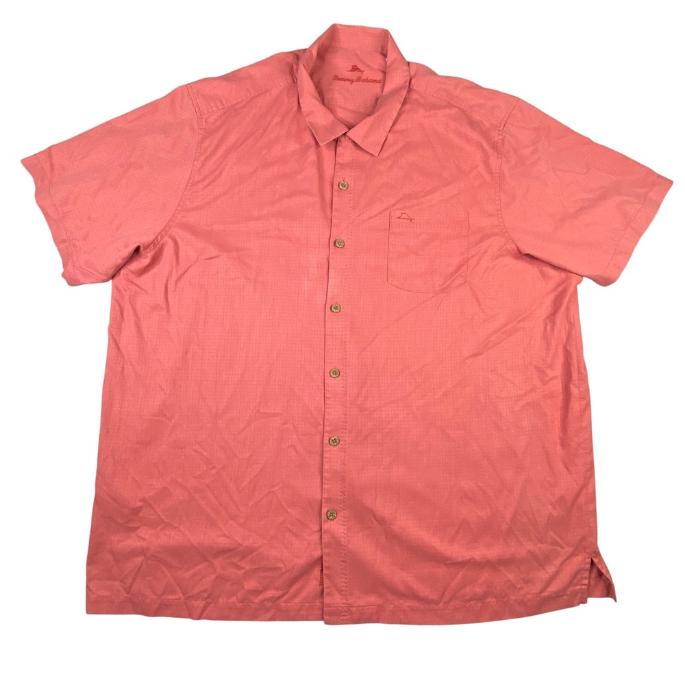 Tommy Bahama Mens 3XLT Coral Pink Silk Blend Short Sleeve Button Down Shirt 3XL